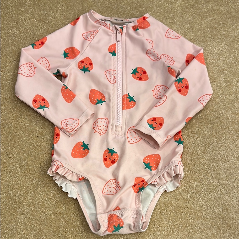 Cute Pink Strawberry Print Swimsuit